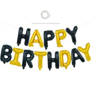 Toniful Happy Birthday Balloons Banner With Ribbon Straw 16 Inch Mylar Letters Birthday Sign Banner Balloon Bunting Reusable Fo