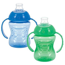 Nuby Plastic 2-Pack No-Spill Super Spout Grip N' Sip Cup, Blue And Green