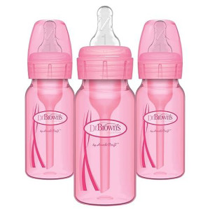 Dr. Brown'S Anti-Colic Options+ Baby Bottles, 4 Oz/120 Ml, With Level 1 Slow Flow Nipple, Pink, 3 Pack, 0M+