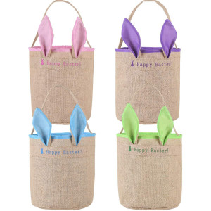 4 Pack Easter Bunny Basket Bags Gift Basket Easter Bag Bunny Ear Bag Tote Bag For Egg Hunting Candy And Gifts Carry Bucket East