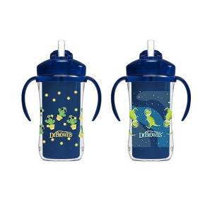 Dr. Brown'S Milestones Insulated Sippy Cup With Straw And Handles, Spill-Proof Tumbler With Lid, 2-Pack, Blue Cactus And T-Rex Dinosaur Astronaut, 10 Oz/300 Ml, Bpa Free, 12M+