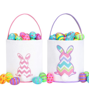 Easter Baskets For Kids Boys And Girls Easter Egg Hunt Baskets Cute Rabbit Bunny Printed Canvas Gift Basket For Baby Easter