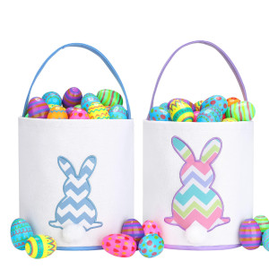 Easter Baskets For Kids Boys And Girls Easter Egg Hunt Baskets Cute Rabbit Bunny Printed Canvas Gift Basket For Baby Easter