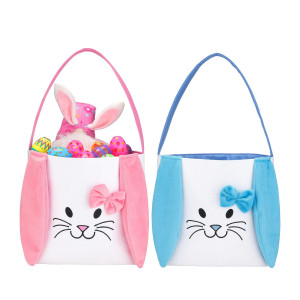 Easter Baskets For Kids Boys And Girls Easter Egg Hunt Baskets Cute Rabbit Bunny Printed Canvas Gift Basket For Baby Easter