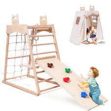 Ascism Jungle Gym Indoor 8 In 1 Wooden Indoor Playground Toddler Wooden Climbing Toys Montessori Playset Gym With Slide Cl