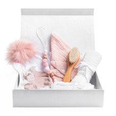 7 Pc Beautiful White Baby Box Gift Ensemble Newborn Baby Girl Gifts With Beanie Socks Bib Washcloth Brush Shower Gift Ba