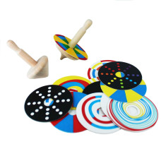 Shumee Handmade Wooden Spin Tops 2Pcs Patterns Organic Fidget Baby Toys Spinning Top Toy For Balance Coordination Skills