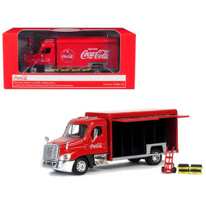 Beverage Delivery Truck coca-cola with Handcart and 4 Bottle cases 150 Diecast Model by Motorcity classics