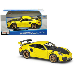 Porsche 911 gT2 RS Yellow with carbon Hood and gold Wheels Special Edition 124 Diecast Model car by Maisto