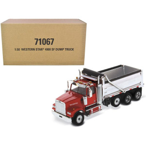 Western Star 4900 SF Dump Truck Red and Silver 150 Diecast Model by Diecast Masters