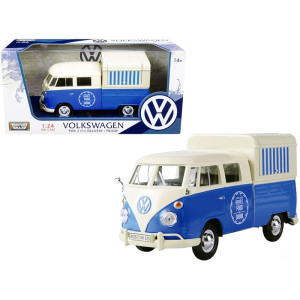 Volkswagen Type 2 (T1) Pickup Food Truck cream and Blue 124 Diecast Model car by Motormax