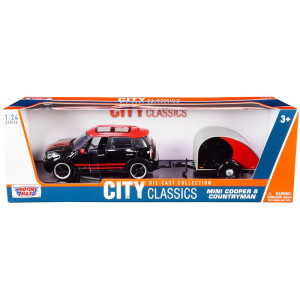 Mini cooper S countryman with Travel Trailer Black and Red city classics Series 124 Diecast Model car by Motormax