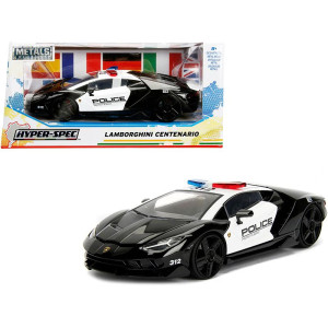 Lamborghini centenario Police Black and White Hyper-Spec Series 124 Diecast Model car by Jada