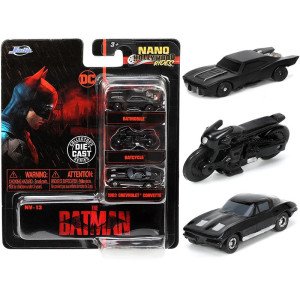 The Batman (2022) Movie 3 piece Set Dc comics Nano Hollywood Rides Series Diecast Model cars by Jada