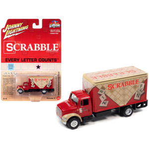 1999 International cargo Truck Red with graphics Scrabble Pop culture 2022 Release 2 164 Diecast Model car by Johnny Lightning