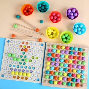 4 in 1 Wooden Board Bead game Montessori Rainbow Puzzle Sorting Stacking Toy Kids Learning Math gift girls Boys for 3 Years Old and Up 3+(D0102HIcNEg)