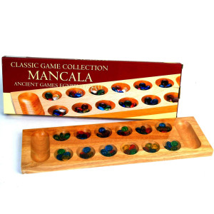 Hansen Classic Games Mancala With Glass Beads 1772 Game Board And Smooth Glass Stones 00205