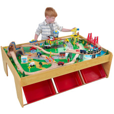 Kidkraft 17850 Waterfall Mountain Wooden Train Set Table With 120 Pieces 3 Storage Bins