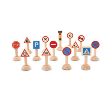 Plantoys Wooden Set Of Traffic Signs And Lights 6203 Sustainably Made From Rubberwood And Nontoxic Paints And Dyes