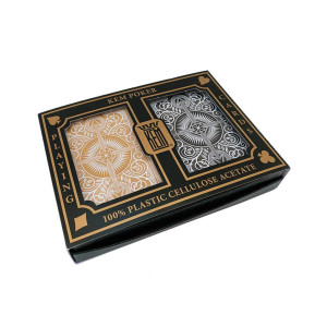 Kem Arrow Poker Size Playing Cards 2 Deck Set Black And Gold Wide Jumbo Index