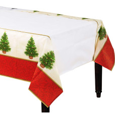 Classic Christmas Tree Paper Table Cover 54 X 102 Redgreen 1 Pc