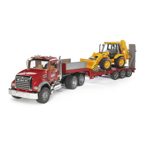 Bruder Toys 02813 Mack Granite Flatbed Truck With Jcb Loader Backhoe