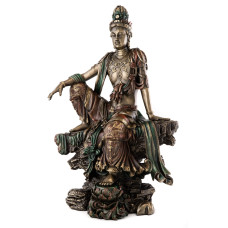 Top Collection Water And Moon Quan Yin Statue In Royal Ease Pose Kwan Yin Goddess Of Mercy Kwan Yin Sculpture In Cold Cast Bron