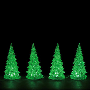 Lemax Crystal Lighted Tree 3 Color Changeable Small Set Of 4 Battery Operated 45V 94518