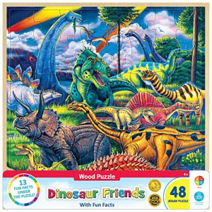 Masterpieces 48 Piece Fun Facts Jigsaw Puzzle For Kids Dinosaur Friends Wood Puzzle 12X12