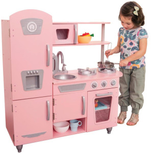 Kidkraft Vintage Wooden Play Kitchen With Pretend Ice Maker And Play Phone Pink