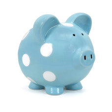 Child To Cherish Ceramic Polka Dot Piggy Bank Blue