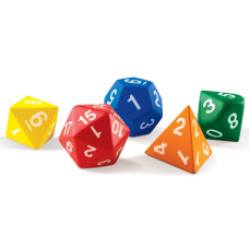 Learning Resources Jumbo Foam Polyhedral Dice 5 Dice 4 8 10 20 Sides Ages 5 Multicolor 3 W In