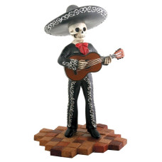 Skeleton Skull Black Mariachi Band Guitar Figurine Collectible