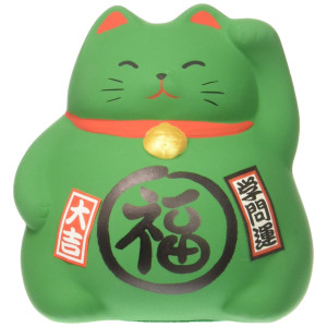 Japanbargain Ceramic Maneki Neko Feng Shui Fortune Lucky Cat Collectible Figurine Made In Japan Promote Prosperity 1 Green