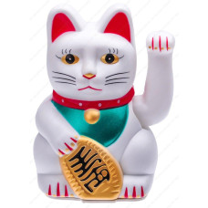 Battery Operated Feng Shui Lucky Cat Gold With Waving Arm 5Inches High White