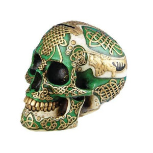 Pacific Giftware Celtic Green Lion Tribal Knot Tattoo Coat Of Arms Skull Money Bank Figurine Coin