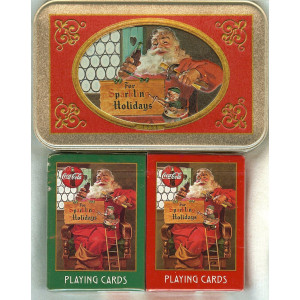 Playing Cards 1998 Coca Cola Coke Santa Two Decks In A Collectible Tin