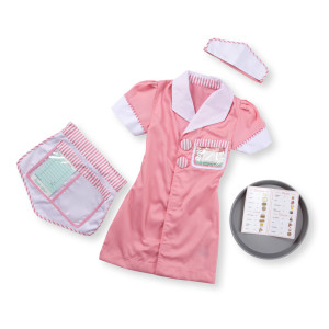 Melissa Doug Waitress Role Play Costume Set 7 Pcs Includes Apron Order Pad Cap Pink 36 Years