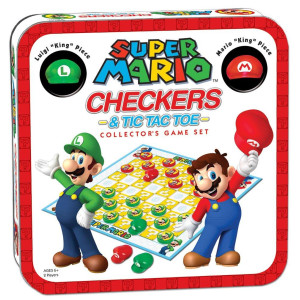 Super Mario Checkers Tictactoe Collectors Game Set Featuring Super Mario Bros Mario Luigi Collectible Checkers And