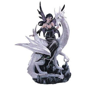 George S Chen Imports Black Fairy Riding White Dragon Collectible Figurine Decoration Statue