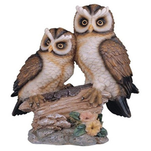 Stealstreet Polyresin Tan And Brown Owls Perched On Tree Log Figurine 65