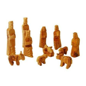 Holy Land Market Large Olive Wood Nativity Set 12 Pcs With 3D Animals 5 Inch Set