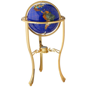 Unique Art 36Inch By 13Inch Floor Standing Blue Lapis Gemstone World Globe Gold Tripod