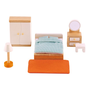 Hape Wooden Doll House Furniture Master Bedroom Setwhite