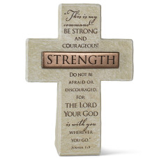 Lighthouse Christian Products Strength In The Lord Sandstone 55 Inch Cast Stone Bronze Title Bar Cross Figurine