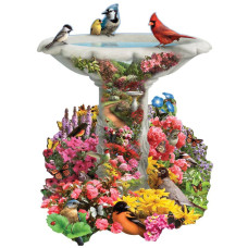 Bits And Pieces 750 Piece Shaped Puzzle Garden Birdbath Busy Bird Fountain By Artist Alan Giana 750 Pc Jigsaw