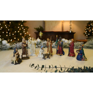 Three Kings Gifts Magi Wise Men Christmas Star Angel Shepherds Sheep Holy Family Jesus In Manger Real Gold In Trunk Nat