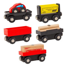 Orbrium Toys 5 Cargo Train Car Set For Wooden Railway Fits Thomas The Tank Engine Chuggington Brio