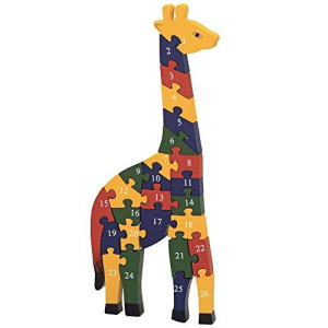 Bits and Pieces - Wooden Alphabet giraffe Puzzle - Learn ABcs and 123s - colorful Large 34 Inch Thick, Non-Toxic Paint