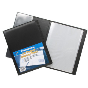 A4 Deluxe Hardback Display Book Black Padded Leather Look Business Folder 20Pkt